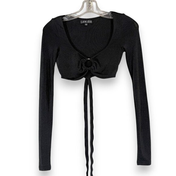I Am Gia Black Crop Wrap Top Long Sleeve XS - Picture 10 of 10